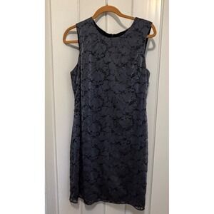 Tessuto Women Slate Blue Black Floral Embroidered Shift Dress 12 1005TW USA